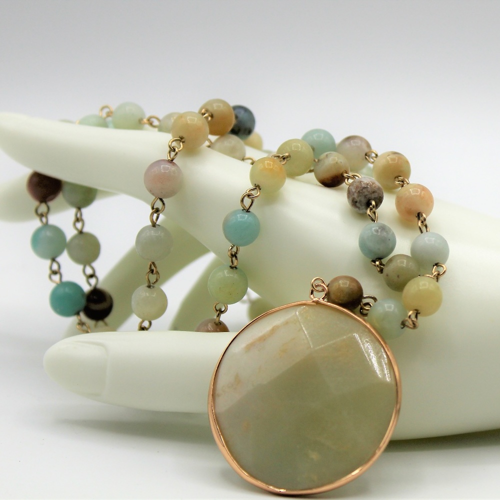 Amazonite Y necklace with rosary chain.